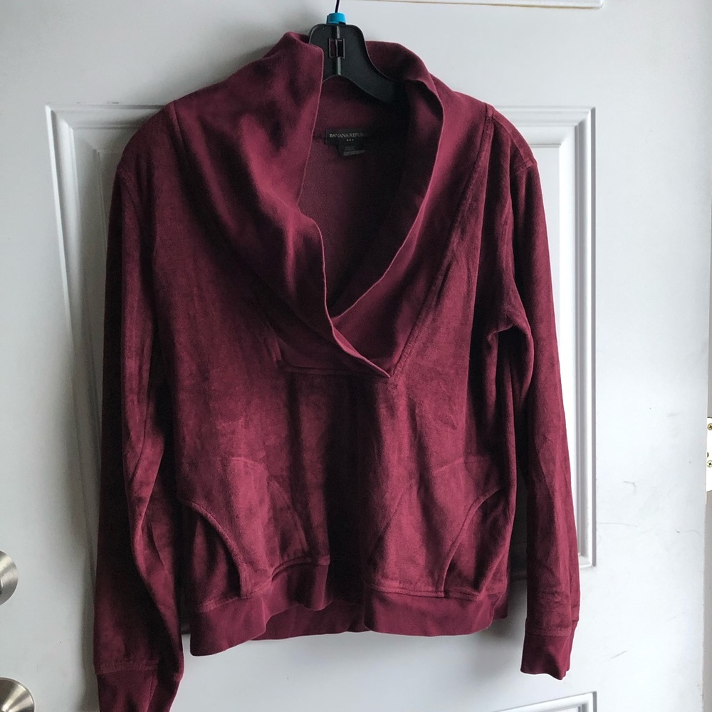 Banana Republic Maroon Velvet Long Sleeve Sweater